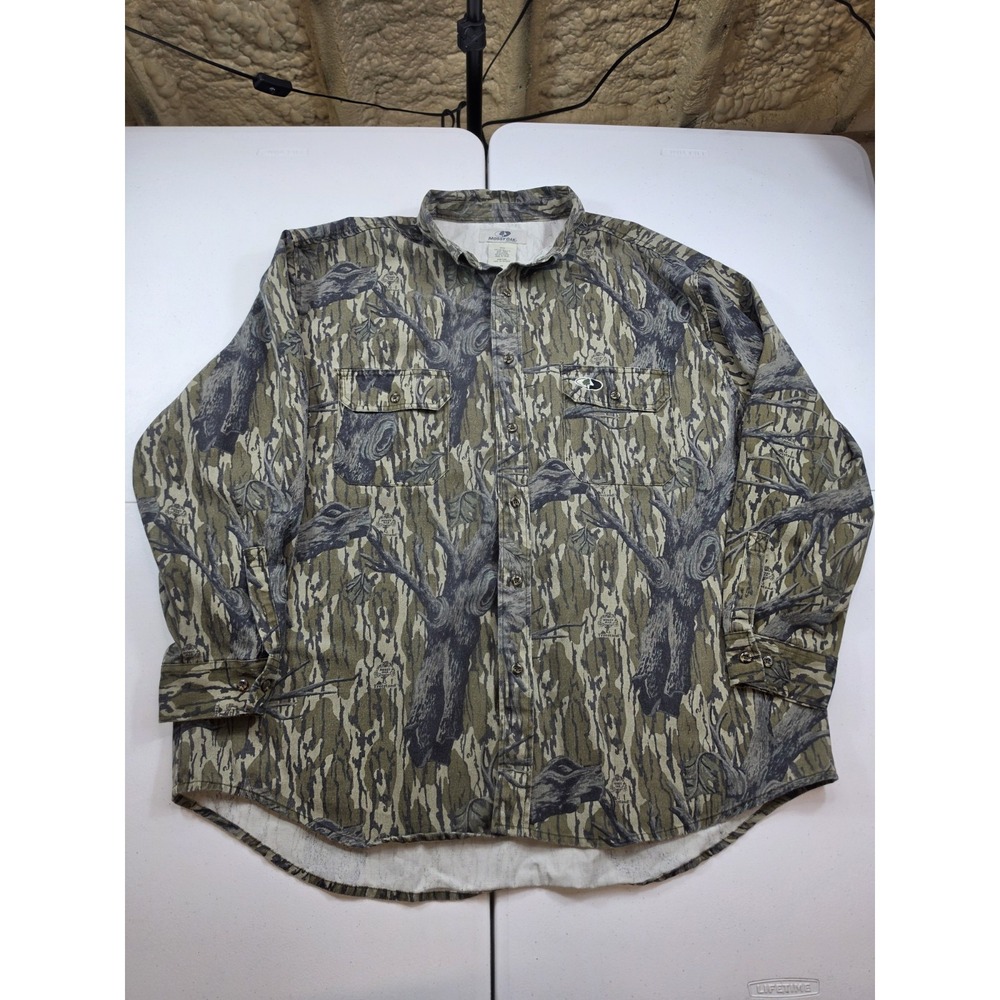 Y2K Mossy Oak Treestand Camo Cotton Mills Hunting Shirt Button Down 2XL Mens